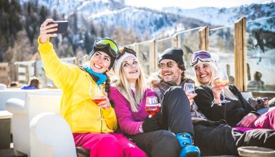 Group of friends on a ski holiday