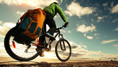 A cyclist on a long-distance trip
