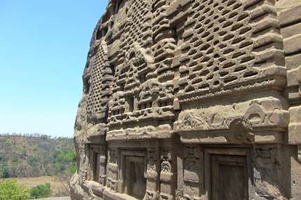 A side view of the temple