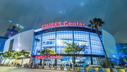 Staples Center at night