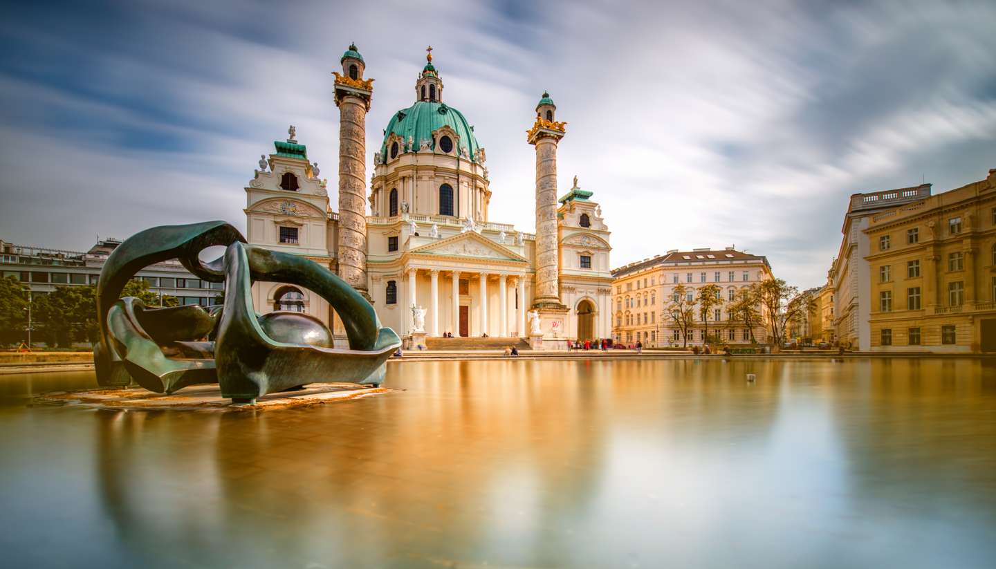 Vienna - View on St Charles's church on Karlsplatz in Vienna, Austria