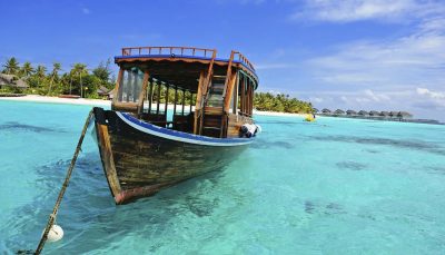 Wooden Dhoni Boat on the shore of the Maldives