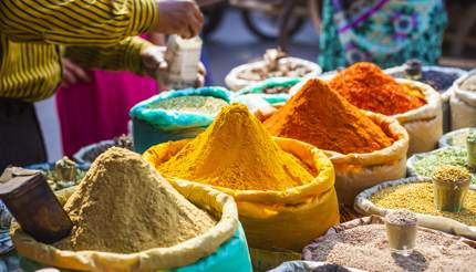 Spices on display in market