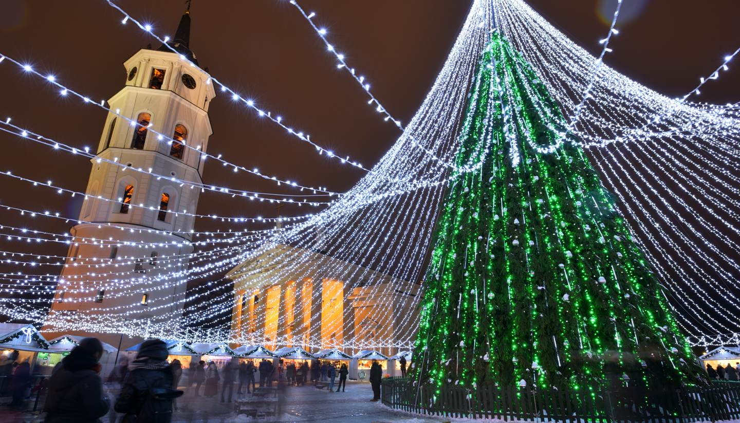 Top 5 winter holiday ideas - Night view of christmas tree in Vilnius, Lithuania