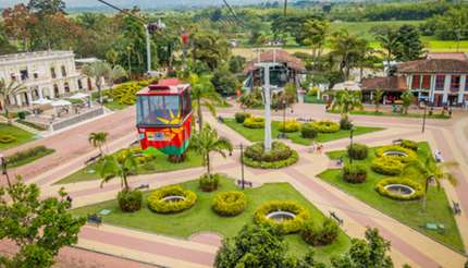 Downward view of cable car entering the National Coffee Park in Quindío