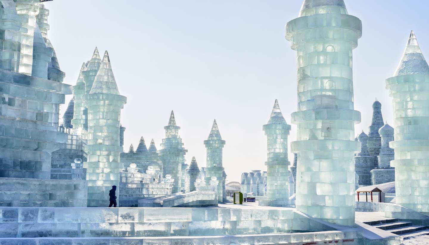 Harbin ice and snow sculpture festival - A castle made of ice at Harbin Ice and Snow World