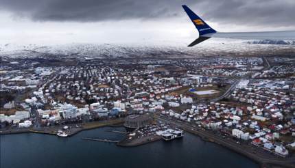 Flying over Reykjavic