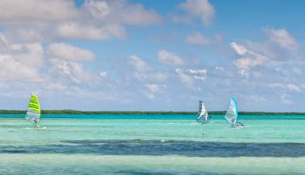 Windsurfers at Lac bay in Sorobon beach