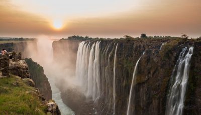 Victoria Falls, view from Zambia at sunset