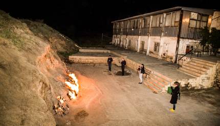 Tourists at the burning mountain, Yanar Dag, Azerbaijan