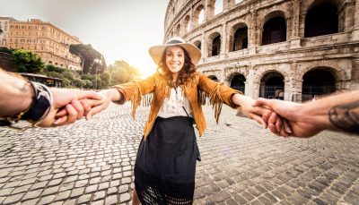 Happy tourist at the Colosseum