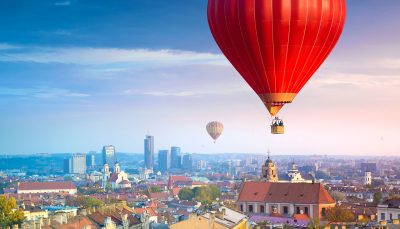 Hot air balloon soaring over Vilnius