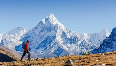 Man walking the Everest Base Camp trek, Nepal
