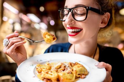 Enjoying tortellini in Bologna