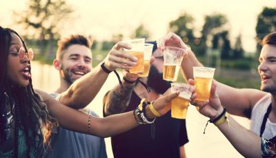 Friends having fun drinking beer