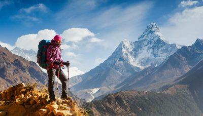 Woman hiking in Himalayas