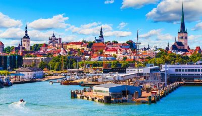 Old Town and seaport harbour in Tallinn, Estonia