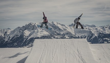 Synchronous jump, Laax, Switzerland