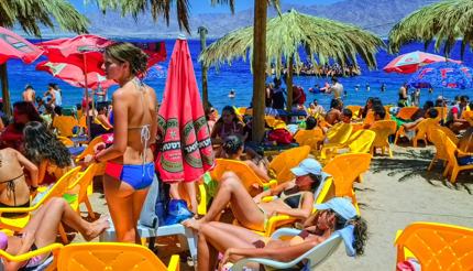 Eilat, Israel - people on the beach