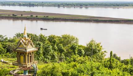 A tower overlooks the Mekong River at Wat Hanchey Buddhist monastery, near Kampong Cham