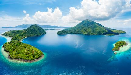 Aerial view of the Moluccas archipelago, Banda Islands, Indonesia