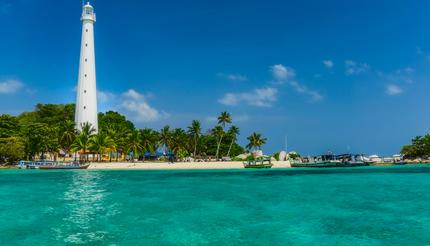 Lengkuas Island with white lighthouse Belitung, Indonesia