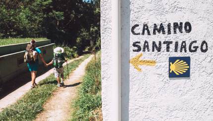 Two people walking the Camino de Santiago