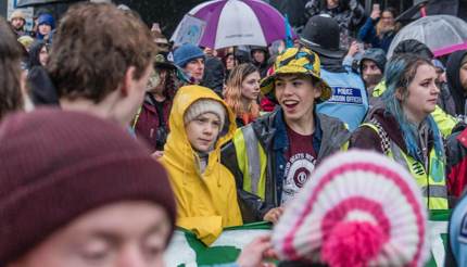 Greta Thunberg leads crowds in Bristol, UK