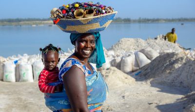 A street trader near a salt mine in Senegal