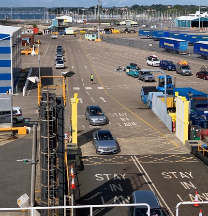 Car loading into a ferry