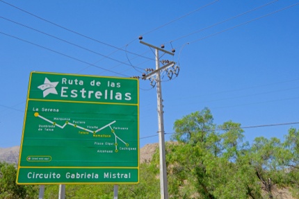 A road sign showing stargazing spots in Elqui Valley