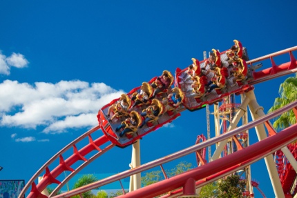 Riding a rollercoaster at Universal Studios Orlando