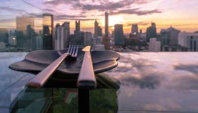 Views of Bangkok from a rooftop restaurant