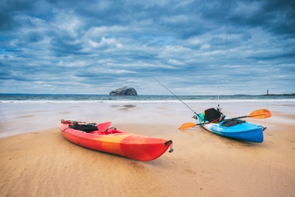 Two kayaks on the beach at North Berwick
