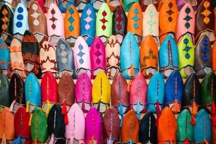 Rows of babouches (Moroccan slippers)