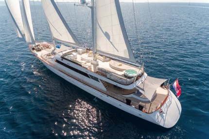 Lady Gita, a 49m-long luxury sailing yacht with six cabins for 12 guests. Eight crew are on board to assist your group