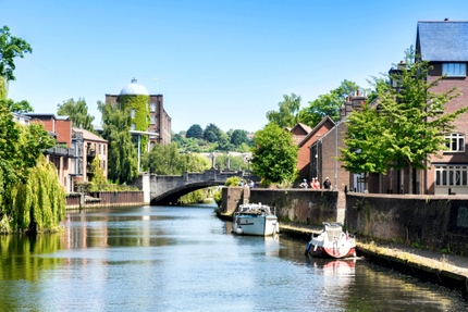A river scene in Norwich, England